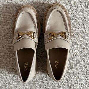 Zara Cream Loafers with Gold Accents